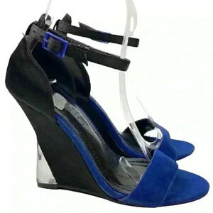 Liliana womens heels size 5.5 black blue satin wedges Dorsay formal black tie